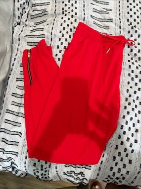 ZYIA Bright Red Jogger Pants with Gold Zipper Accents